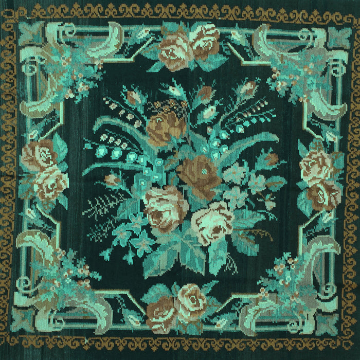 Square Medallion Turquoise French Rug, tr757turq