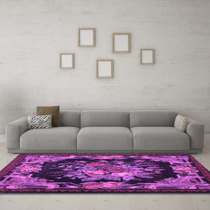 Machine Washable Medallion Purple French Area Rugs in a Living Room, wshtr757pur
