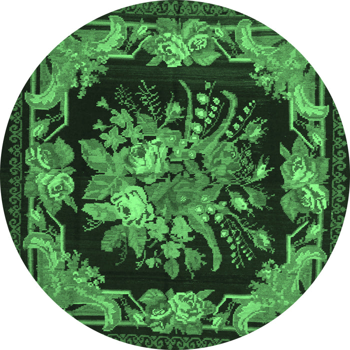 Round Machine Washable Medallion Emerald Green French Area Rugs, wshtr757emgrn