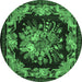 Round Machine Washable Medallion Emerald Green French Area Rugs, wshtr757emgrn