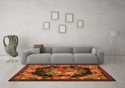 Machine Washable Medallion Orange French Area Rugs in a Living Room, wshtr757org