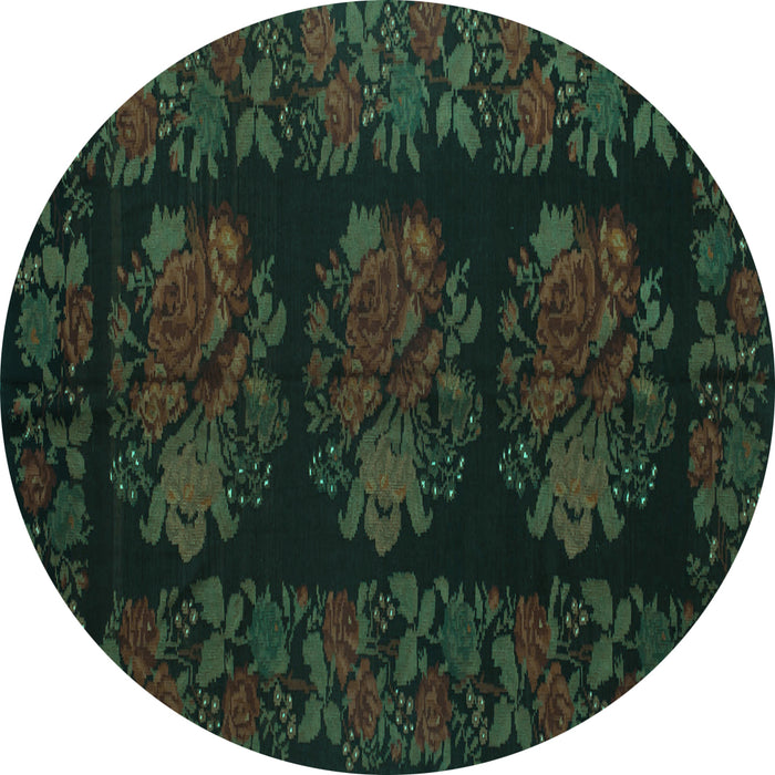 Round Machine Washable Medallion Turquoise French Area Rugs, wshtr758turq
