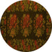 Round Machine Washable Medallion Yellow French Rug, wshtr758yw