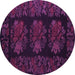 Round Machine Washable Medallion Purple French Area Rugs, wshtr758pur