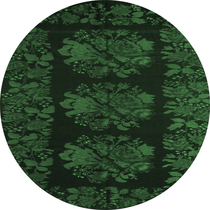 Round Medallion Emerald Green French Rug, tr758emgrn