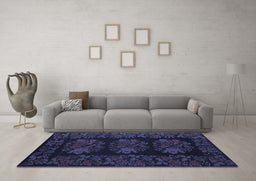 Machine Washable Medallion Blue French Rug in a Living Room, wshtr758blu