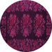 Round Machine Washable Medallion Pink French Rug, wshtr758pnk