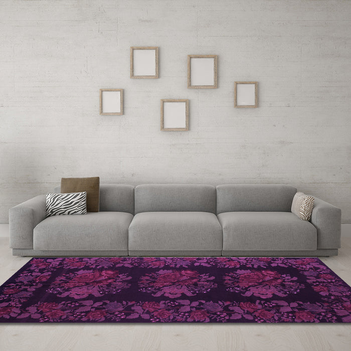 Machine Washable Medallion Purple French Area Rugs in a Living Room, wshtr758pur