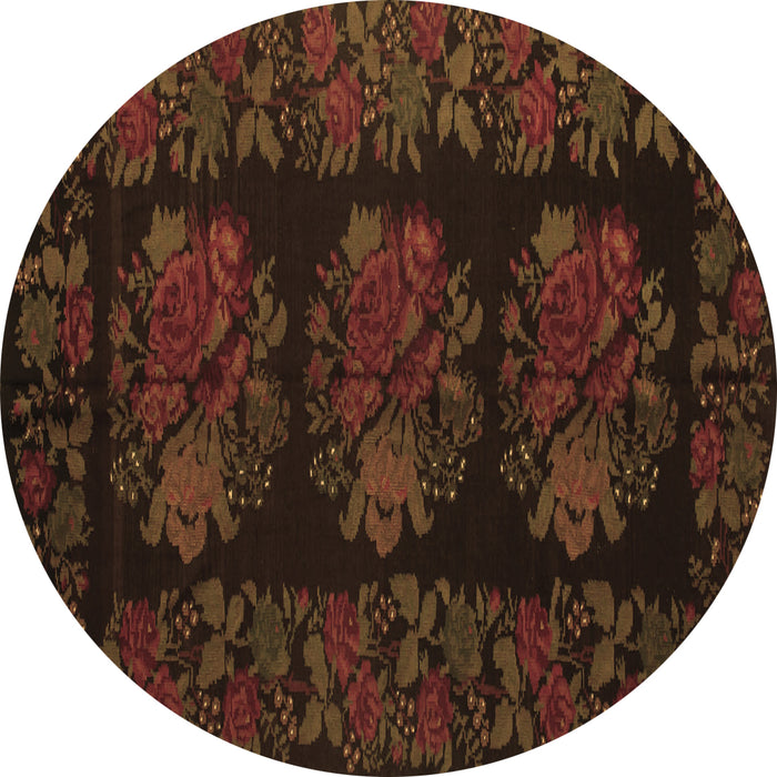 Round Machine Washable Medallion Brown French Rug, wshtr758brn