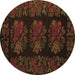 Round Machine Washable Medallion Brown French Rug, wshtr758brn