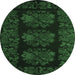 Round Machine Washable Medallion Emerald Green French Area Rugs, wshtr758emgrn