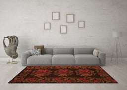 Machine Washable Medallion Orange French Area Rugs in a Living Room, wshtr758org