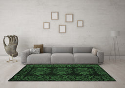 Machine Washable Medallion Emerald Green French Area Rugs in a Living Room,, wshtr758emgrn
