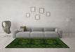 Machine Washable Medallion Green French Area Rugs in a Living Room,, wshtr758grn