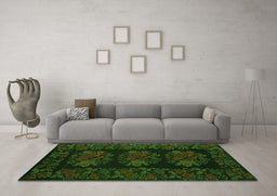 Machine Washable Medallion Green French Area Rugs in a Living Room,, wshtr758grn