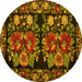 Round Machine Washable Medallion Yellow French Rug, wshtr759yw