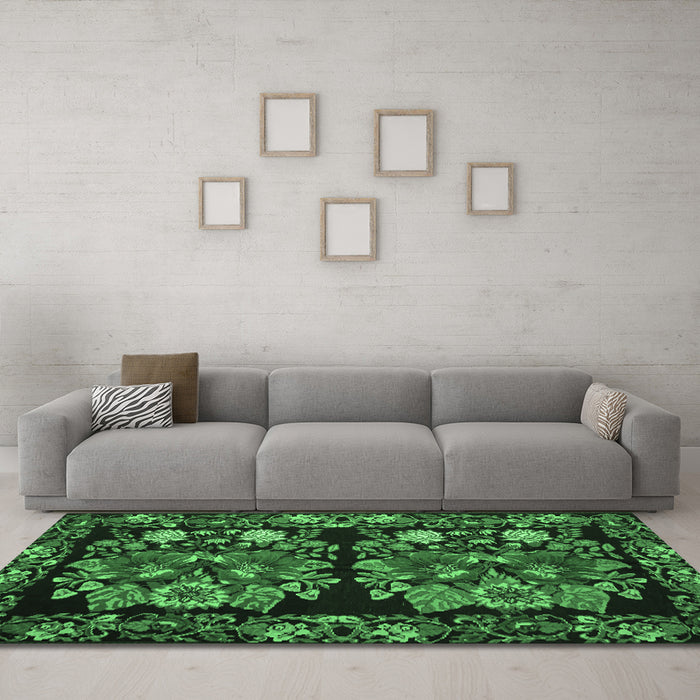 Machine Washable Medallion Emerald Green French Area Rugs in a Living Room,, wshtr759emgrn
