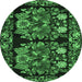Round Machine Washable Medallion Emerald Green French Area Rugs, wshtr759emgrn