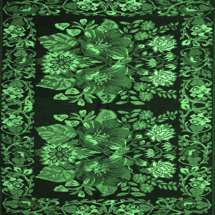 Square Machine Washable Medallion Emerald Green French Area Rugs, wshtr759emgrn