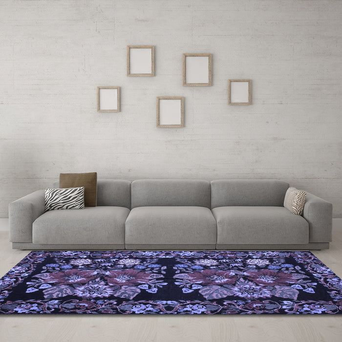 Machine Washable Medallion Blue French Rug in a Living Room, wshtr759blu