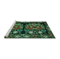 Sideview of Machine Washable Medallion Turquoise French Area Rugs, wshtr759turq