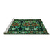 Sideview of Machine Washable Medallion Turquoise French Area Rugs, wshtr759turq