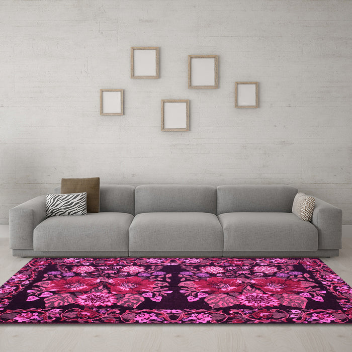 Machine Washable Medallion Pink French Rug in a Living Room, wshtr759pnk