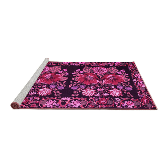 Sideview of Machine Washable Medallion Pink French Rug, wshtr759pnk