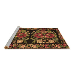 Sideview of Machine Washable Medallion Brown French Rug, wshtr759brn
