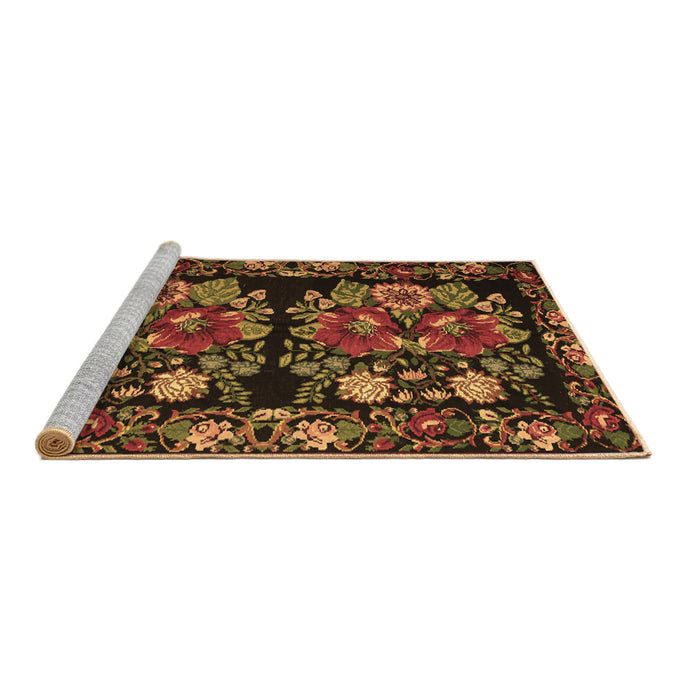Sideview of Machine Washable Medallion Brown French Rug, wshtr759brn