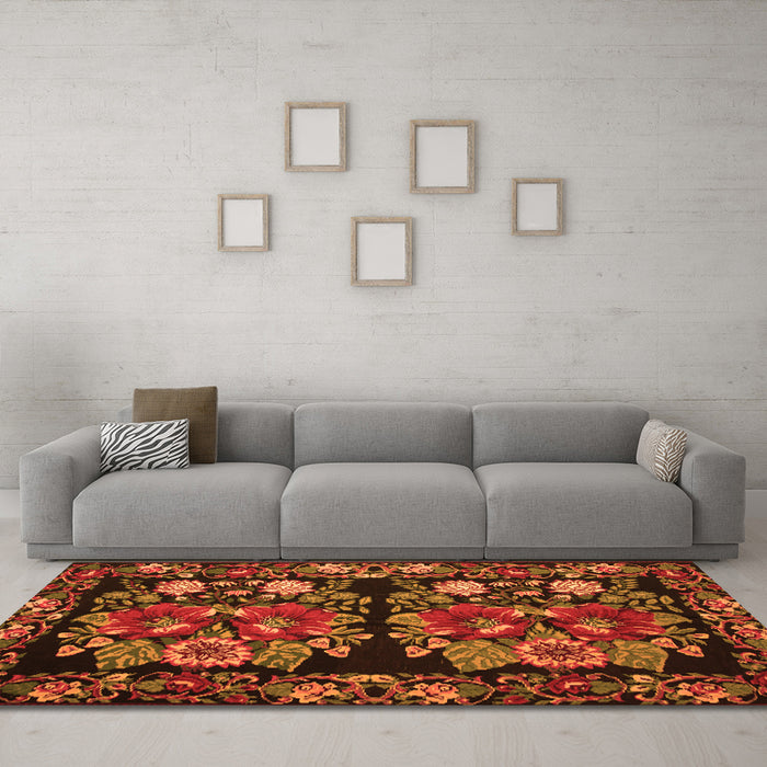 Machine Washable Medallion Orange French Area Rugs in a Living Room, wshtr759org