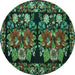 Round Machine Washable Medallion Turquoise French Area Rugs, wshtr759turq