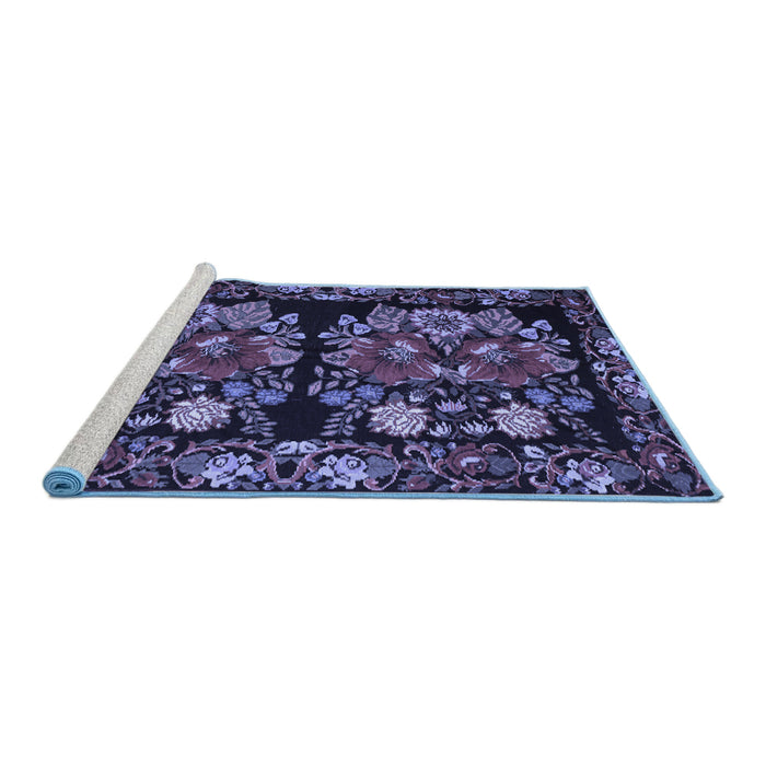 Sideview of Machine Washable Medallion Blue French Rug, wshtr759blu