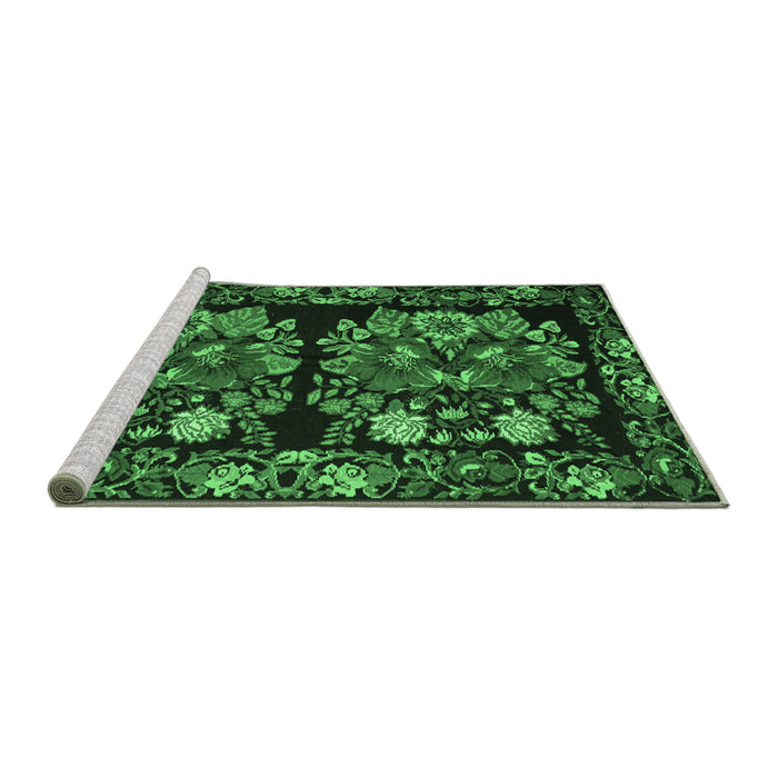 Sideview of Machine Washable Medallion Emerald Green French Area Rugs, wshtr759emgrn