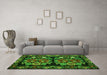 Machine Washable Medallion Green French Area Rugs in a Living Room,, wshtr759grn