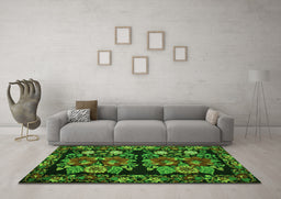 Machine Washable Medallion Green French Area Rugs in a Living Room,, wshtr759grn