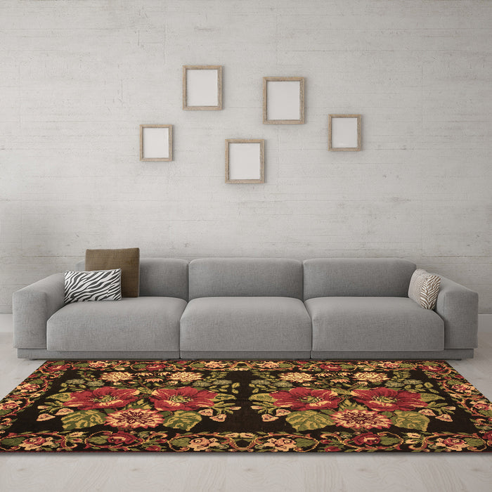 Machine Washable Medallion Brown French Rug in a Living Room,, wshtr759brn