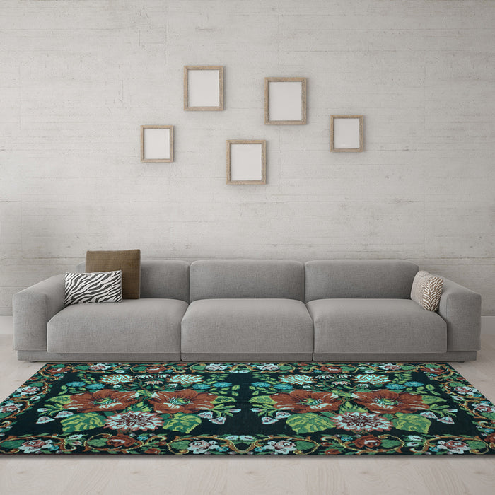 Machine Washable Medallion Light Blue French Rug in a Living Room, wshtr759lblu