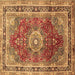 Square Machine Washable Medallion Brown Traditional Rug, wshtr75brn