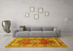 Machine Washable Medallion Yellow Traditional Rug in a Living Room, wshtr75yw