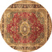 Round Machine Washable Medallion Brown Traditional Rug, wshtr75brn