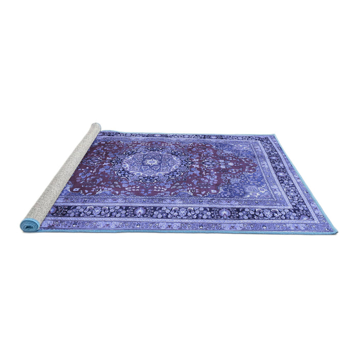 Sideview of Machine Washable Medallion Blue Traditional Rug, wshtr75blu