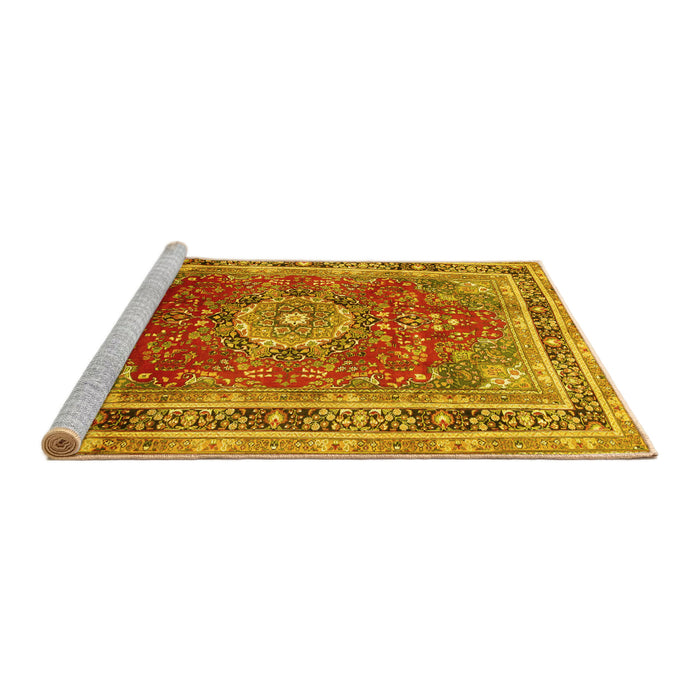 Sideview of Machine Washable Medallion Yellow Traditional Rug, wshtr75yw