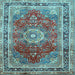 Square Machine Washable Medallion Light Blue Traditional Rug, wshtr75lblu