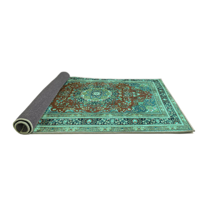 Sideview of Medallion Turquoise Traditional Rug, tr75turq
