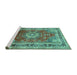 Sideview of Machine Washable Medallion Turquoise Traditional Area Rugs, wshtr75turq