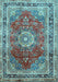 Machine Washable Medallion Light Blue Traditional Rug, wshtr75lblu