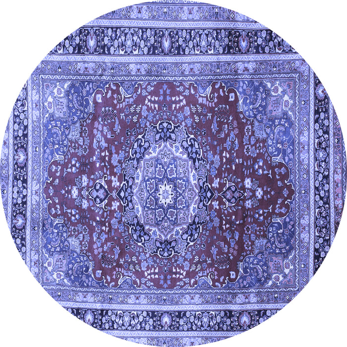 Round Machine Washable Medallion Blue Traditional Rug, wshtr75blu