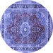 Round Machine Washable Medallion Blue Traditional Rug, wshtr75blu