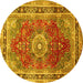 Round Machine Washable Medallion Yellow Traditional Rug, wshtr75yw